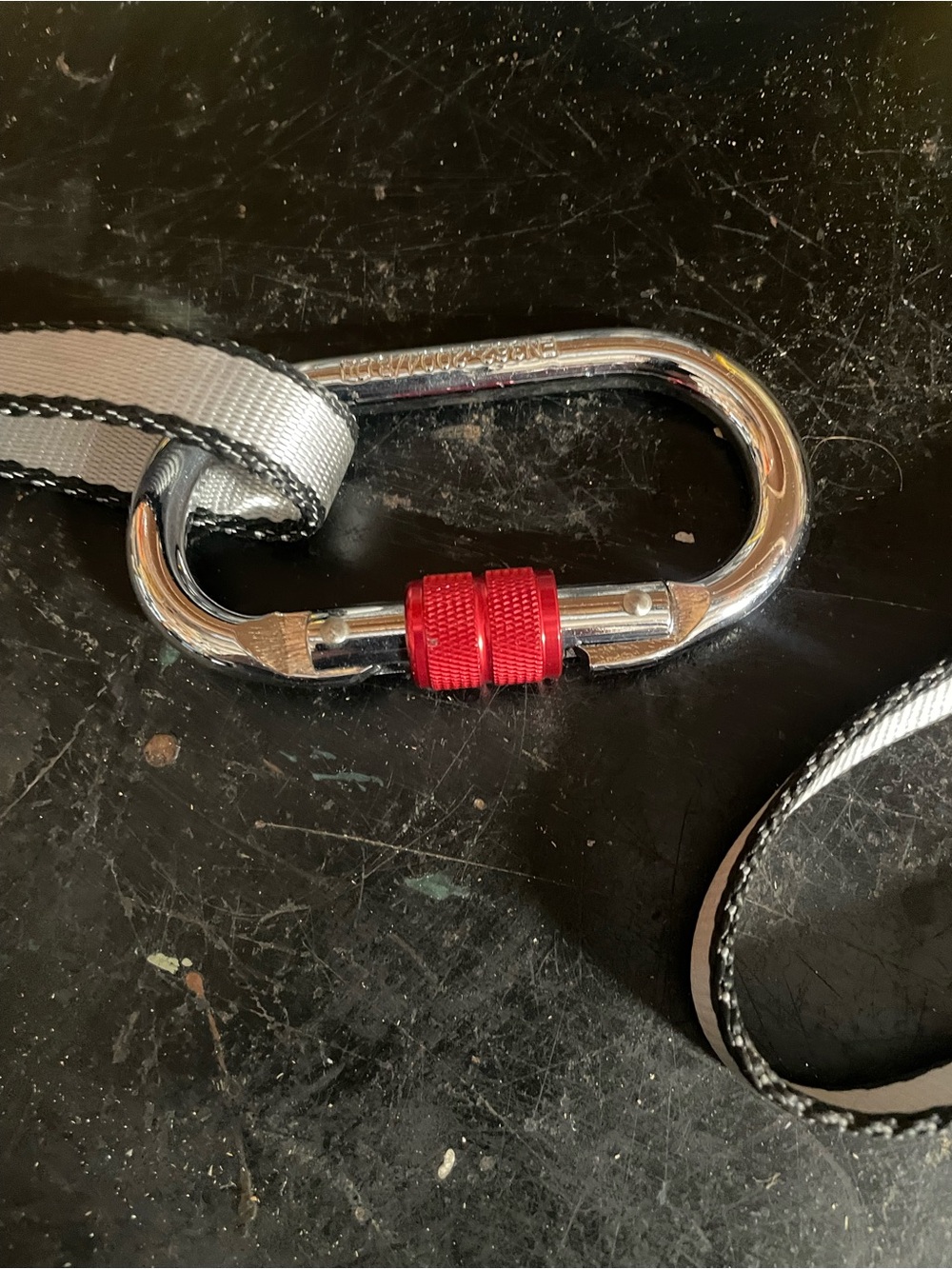 Men's Silver Carabiner Keychain with Red Locking Sleeveand belt to hold more